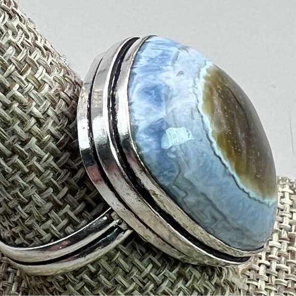 New Owyhee Opal Eye Stone Silver Overlay Ring Size 10.5 - Picture 8 of 8
